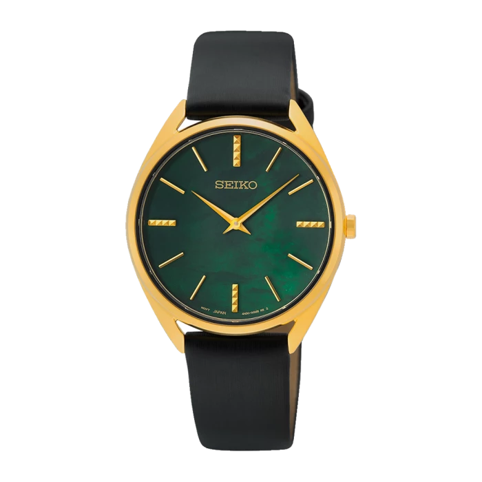 swr080p1 Seiko mujer reloj acero dorado piel
