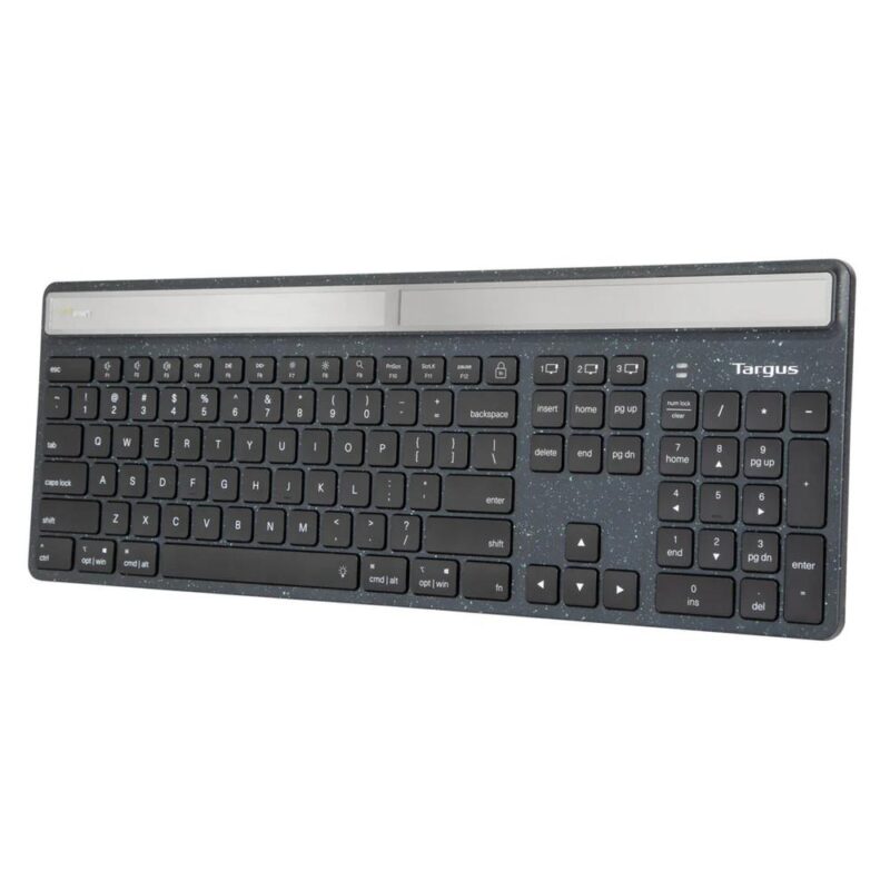 Teclado inalámbrico Targus AKB868ES Ecosmart solar keyboard antimicrobiano bluetooth full size  USB-C negro - DSP0000027399