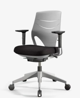 Silla de oficina Efit negra con base de aluminio blanca