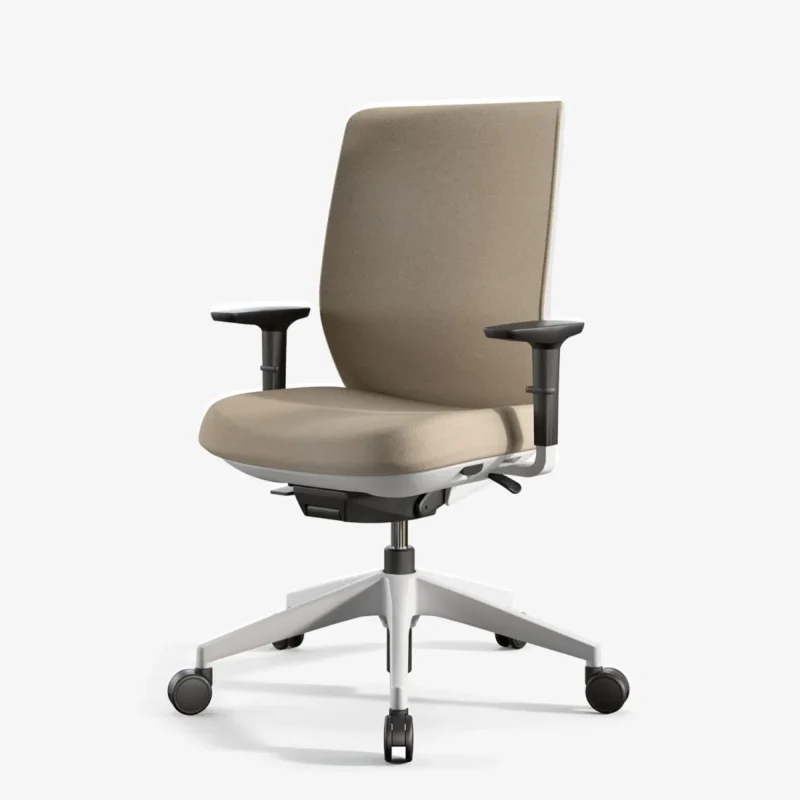 Silla de oficina Trim beige con base de aluminio blanca