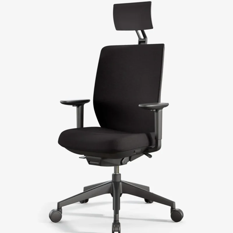 Silla de oficina Trim negra con cabecero y base de poliamida negra